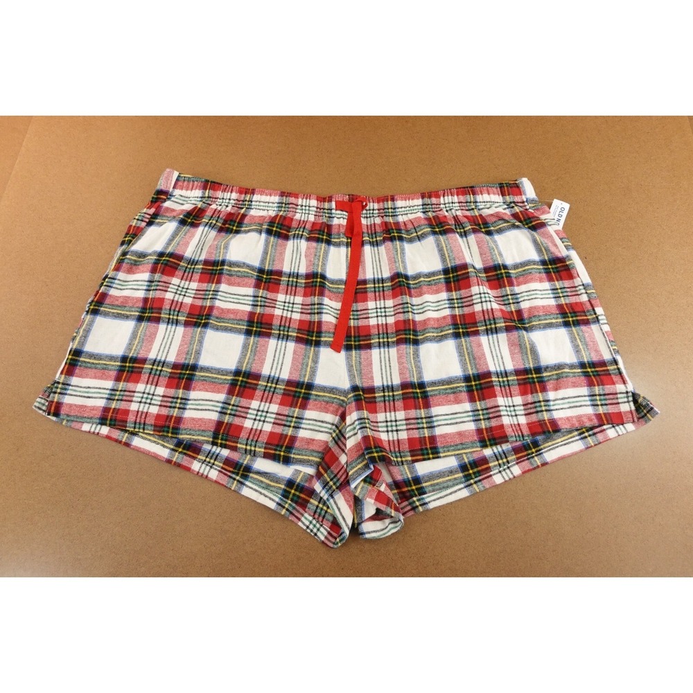 Old Navy Womens Size 4X White Tartan Plaid Mid-Rise Flannel Pajama Short NWT